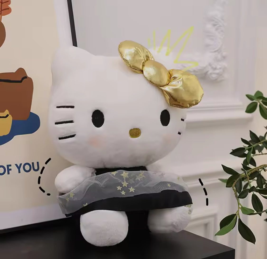 25cm Hello Kitty Cat Plush Toy, Black And Gold Series Cat Stuffed Pillow For Kids, Adorable Animal Stuffed Toy 25cm Hello Kitty Cat Plush Toy, Black And Gold Series Cat Stuffed Pillow For Kids, Adorable Animal Stuffed Toy